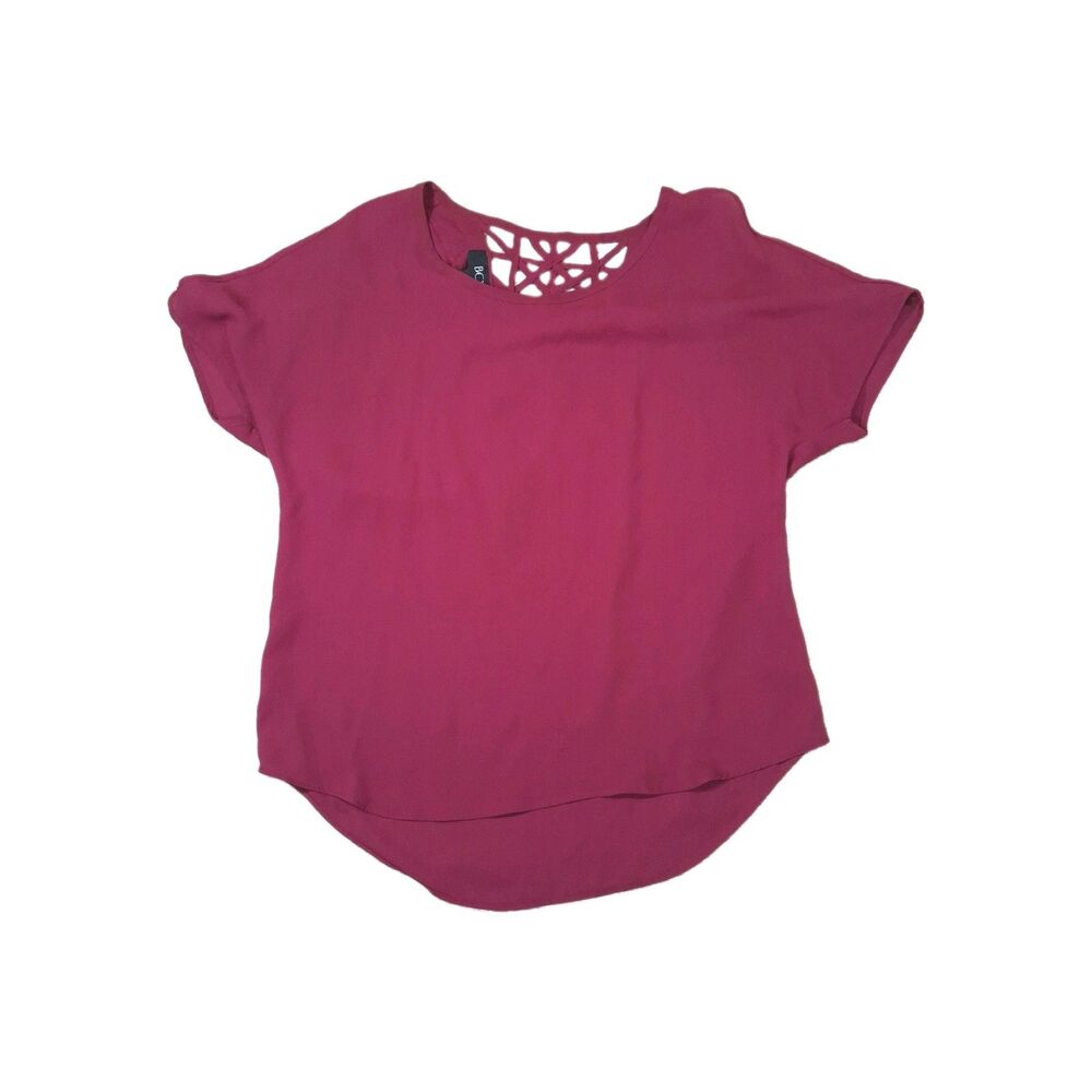 BCX Women M Burgundy Wine Red Lattice Caged Strappy Back Short Sleeve Blouse Top